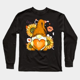 Cute Gnomes Valentines Sunflower Couple Matching Long Sleeve T-Shirt